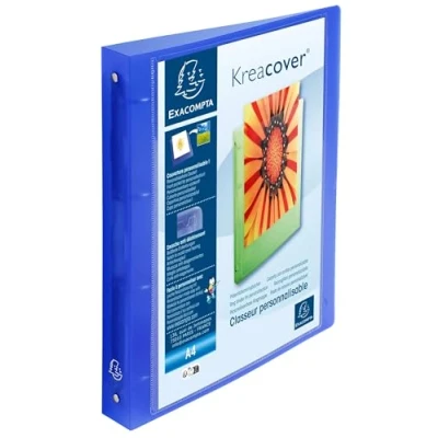 Image de Exacompta Réf. 51562E Carton de 12 classeurs personnalisable 1 poche 4 anneaux ronds 30 mm Dimensions extérieures : 32 x 26,8 cm A4 Maxi Bleu