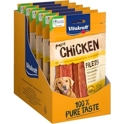 Image de Vitakraft Pure Chicken Filets de poulet Friandise pour chien Recette sans céréales ni sucre ajouté (10 x 80g)