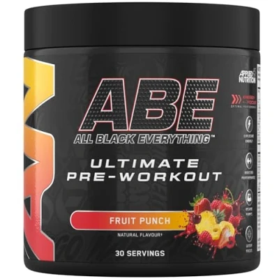 Image de Applied Nutrition ABE Pré Entraînement All Black Everything Poudre Pre Workout à Base de Citrulline, Créatine et Bêta Alanine, Énergie (375 g (Lot 1), Fruit Punch)
