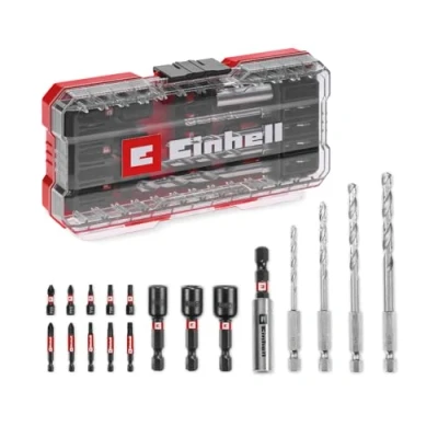 Image de Original Einhell S CASE Set de 18 accessoires résistant aux chocs (embouts 25 mm, embouts 50 porte 60 clé à douille, forets métaux, y compris boîte rangement)