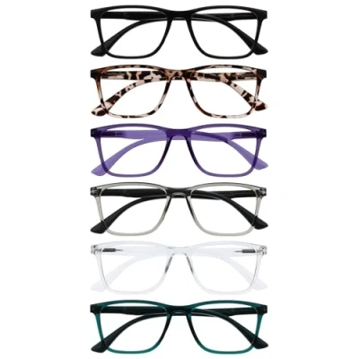Image de OPULIZE NYX Blue Light Blocking Reading Glasses Anti Glare Computer Gaming 6 Pack UV and Eyestrain Protection Rectangular Frame Black Brown Purple Grey Clear Turquoise Men Women + 1.00