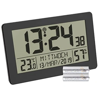 Image de TFA Dostmann 60.2557.01 Horloge radio pilotée numérique avec climat ambiant et rétroéclairage (noir piles)