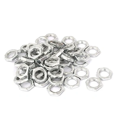 Image de sourcingmap 50pcs Écrou Hexagonal Plat Fin M10 x 1 3mm en Acier Plaqué Zinc Carbone Pour Tige de Lampe Vis Boulon