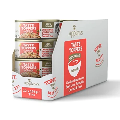 Image de 12 x Applaws Dog Taste Toppers Poulet au foie de bœuf en bouillon 156 gr.