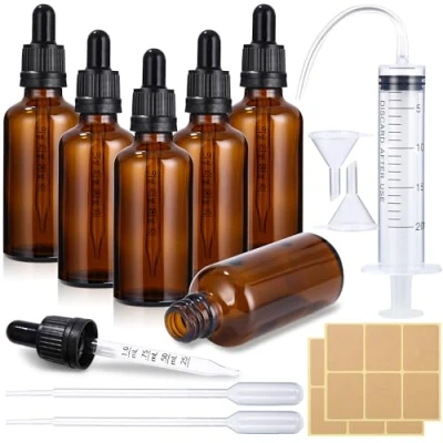 Image de 6 Stk 50ml Flacon de Pipette, Petit en Verre Ambré type Apothicaire, vide Huile Essentielle avec pipettes, Dropping Bottles set