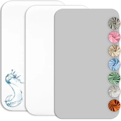 Image de Drap Housse Cododo 50x83cm (Lot de 2) + 1 Alèse Imperméable Protège Matelas Set 2+1 Draps et Oeko TEX (Blanc/Gris, 50 x 83 cm)
