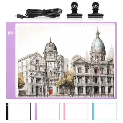 Image de Damcyer Tablette Lumineuse A4,Table Dessin Portable de Ultra Mince,Light Pad avec 3 Niveaux Luminosité Réglable à Câble USB,Tablette pour Rayons X,Esquisse,Dessin,Violet