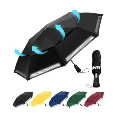 Image de Chakipee 8 Sections Parapluie Pliant Compact Automatique Resistant Vent Parapluies Noir de Voyage Portables