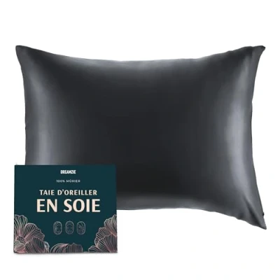 Image de DREAMZIE Taie d Oreiller en Soie 100% Naturelle de mûrier pour Les Cheveux et la Peau 19 mm des Deux côtés 1 unité Gris Foncé 40x80 cm