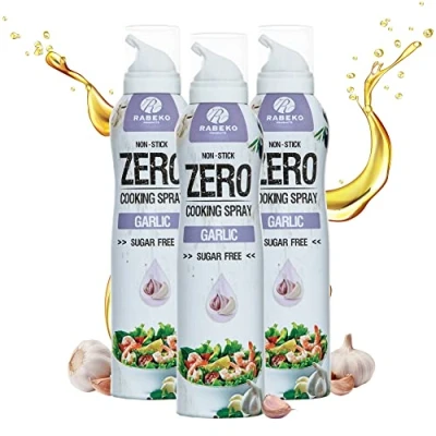 Image de Rabeko Zero Spray de cuisson faible en calories AIL 800 portions, 2 kcal par pulvérisation pour frire, griller et cuire sans additifs, sucre gluten ni lactose 3 x 200ml