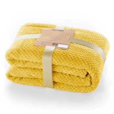 Image de DecoKing Henry Couverture Douillette 70 x 150 cm Jaune Moutarde en Microfibre Couvre lit Polaire Doux et Douillet Style scandinave