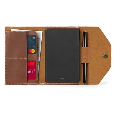 Image de Londo Porte Documents en Cuir Véritable avec Bloc Notes et Fermeture à Pression (Camel, Petit)