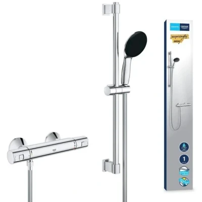 Image de GROHE Precision Start Mitigeur Thermostatique Douche, Ensemble de Douche 1 jet avec barre 60cm, Economie d&#039;Eau, A coller QuickGlue ou à visser Chromé, 34597001