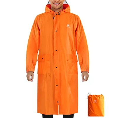 Image de Anyoo Imperméable À l&#039;eau Poncho Réutilisable Ripstop Respirant Multi Usage pour Hommes Femmes avec Capot Bâche Abreuvoir Sol Idéal Camping Randonnée Pêche Orange Taille Unique
