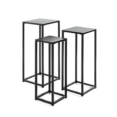 Image de HAKU Möbel Lot De 3 Colonnes à Fleurs, Métal, Noir, L 22 X P H 61 cm/L 26 66 30 71 cm