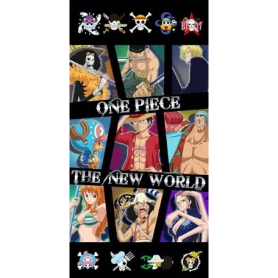 Image de Halantex One Piece Le Nouveau Monde Luffy Roronoa Usopp Nami Serviette de Plage 100% Coton Dimensions 70 x 140 cm