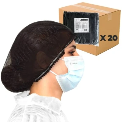 Image de Charlotte cheveux jetable 2000 charlottes jetables OneProtek (Noir) pour usage Alimentaire Restauration et Médical, 53 cm, Respirantes Résistantes un confort longue durée