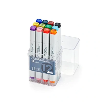 Image de COPIC Classic Set « 12 Colors », de pièces dans un présentoir acrylique, Twin Marker avec une pointe moyenne et fine