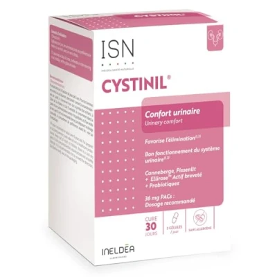 Image de ISN Cystinil® Complément alimentaire à base de Cranberry, Pissenlit, Probiotiques Améliore le confort urinaire Cure 30 jours