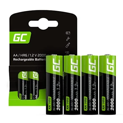 Image de GREEN CELL Piles Rechargeables 2000 mAh 1.2V [Lot de 4] Batterie Type AA Ni MH Pré chargées Ready to Use Haute capacité HR6 Pile Faible Auto décharge, Mignon