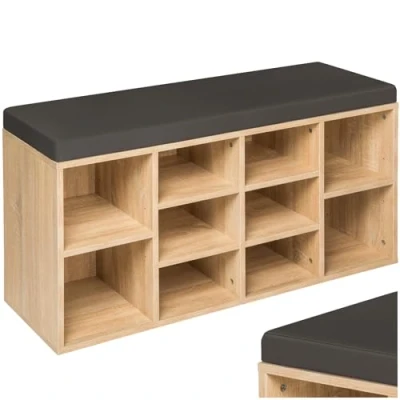 Image de TecTake Banc de rangement à chaussures avec coussin d&#039;assise Armoire 103,5x48x30cm diverses couleurs au choix (Chêne No. 402076)