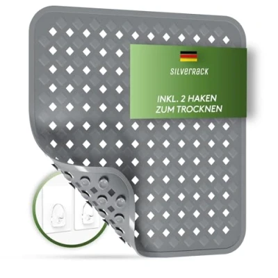 Image de SilverRack Tapis de douche antidérapant 53 x cm (gris foncé) sans BPA pour enfants bain antidérapant, lavable en machine et résistant à la moisissure