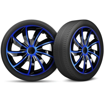 Image de Moltico Enjoliveur Set de 4 Universel Enjoliveurs Adapté à Toutes Roues en Acier pour Auto Anneau Sécurité Réglable 14 Pouces Bleu Noir