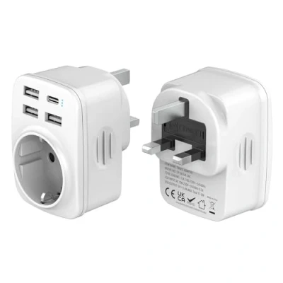 Image de Hoppac Adaptateur Prise Anglaise, Anglaise Francais Avec 3USB A et 1USB C,Adaptateur Voyage Multifonction 5 en 1 Anglaise/UK vers France Pour UK,L&#039;Irlande,Singapour,Dubai,Type G