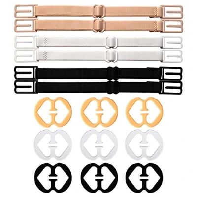 Image de 6 Pièces Antidérapant Bra Straps Elastic Réglable Support de Sangle Soutien gorge avec 9 Pieces Clips