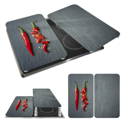 Image de WENKO Protection plaque de cuisson &quot;Cayenne&quot; en verre trempé Pour toute Couvre cuisson, planche à découper, extension plan travail Lot 2 52x30cm Multicolore