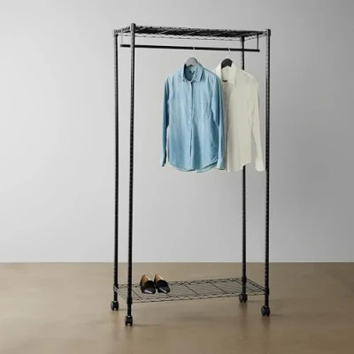 Image de Amazon Basics Portant avec étagères haute et basse, Noir, 91 x 45.6 180 cm