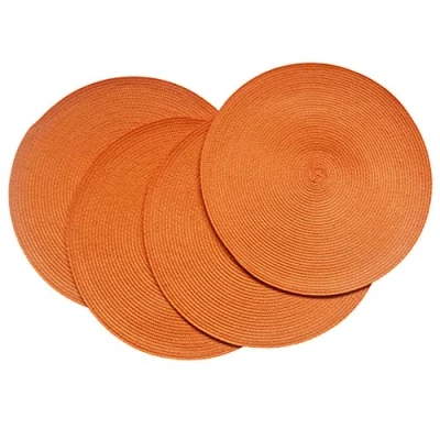 Image de SCF2017 Lot de 4 sets table ronds en plastique tissé 38 cm, élégants et pratiques, orange