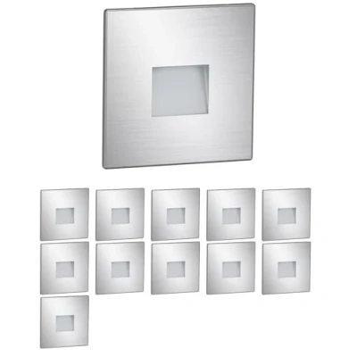 Image de ledscom.de 12 pièces LED lumière d&#039;escalier/lampe murale encastrée FOW pour l&#039;intérieur et l&#039;extérieur, downlight, carré, inox, 85 x 85mm, blanc chaud