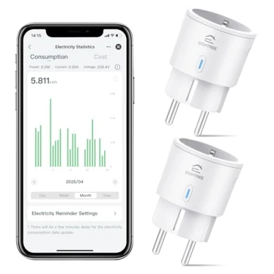 Image de Prise Connectée WiFi (Type F), Mini Intelligente EIGHTREE, Compatible avec Alexa, Google Home, SmartThings, Suivi de la Consommation d&#039;énergie, Wi Fi 2,4 GHz Requis, 10A, Pack 2
