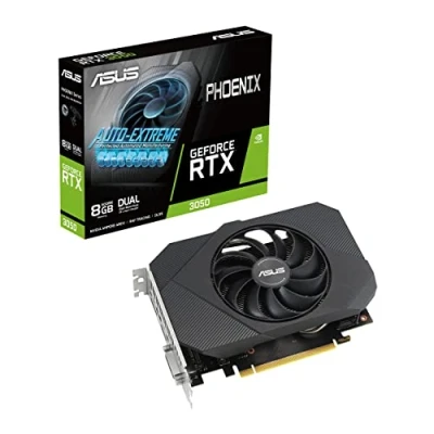 Image de ASUS PHOENIX NVIDIA GeForce RTX 3050 V2 Carte graphique (8GB GDDR6, PCIe 4.0, HDMI 2.1, DisplayPort 1.4a, Ventilateurs axiaux à double roulement billes, Plaque arrière de protection, Auto Extreme)