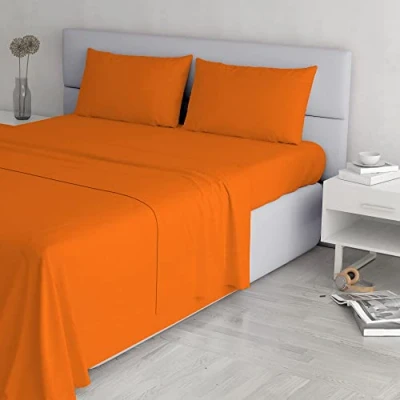 Image de Italian Bed Linen Elegant CL EL ARANCIO 2PST Ensemble de draps lit, Orange, Double, Microfibre