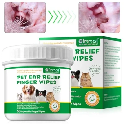 Image de Lingettes Pour Oreilles De Chien, Nettoyantes Chien 50Pcs, Chiens Et Chats, Huile Noix Coco Aloe Vera, Élimine En Douceur La Cire, Saleté Les Débris