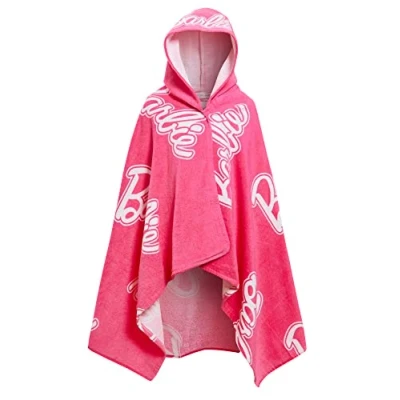 Image de Barbie Serviette à capuche pour filles 100% coton Poncho Grande de plage bain Enveloppe baignade Couverture changement
