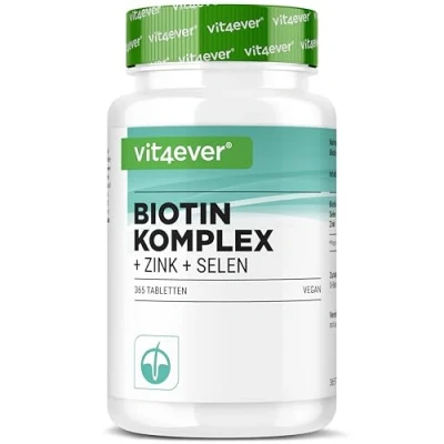 Image de Complexe Biotine + Sélénium Zinc pour la peau, les cheveux &amp; ongles 365 comprimés Sans additifs indésirables Haute dose Vegan