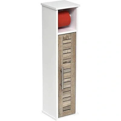 Image de EVIDECO 9912306 Stockholm Porte Rouleau de Papier Toilette et Meuble Rangement 2 en 1 Chêne Marron, 100% Panneau Fibres densité Moyenne + Miroir, 7,2&#039;L x 7,2&quot; W 29,9&quot; H