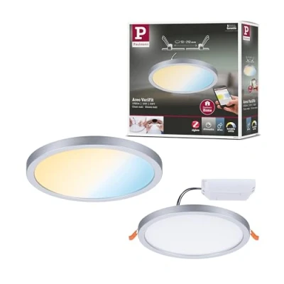 Image de Paulmann Areo VariFit 93045 Panneau LED encastrable IP44 Zigbee Tunable White 175 mm Rond avec 1 x 13 W à intensité Variable en Plastique 3000 K, Mat chromé