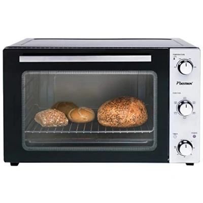 Image de Bestron Mini four 2 en 1 avec rôtissoire, 45 litres, 1500 W, Inox, Noir