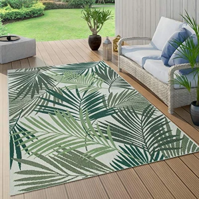 Image de Paco Home Tapis Exterieur Terrasse Salon Cuisine Motif Palmiers Jungle Fleuri Boho Vert, Dimension:80x250 cm, Couleur:Noir 5