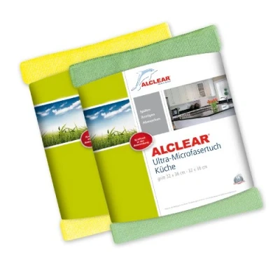 Image de ALCLEAR 8215810yg Set de 2 Torchons en Ultra Microfibre pour la Cuisine, les Verres, Vaisselle, Maison et Restauration 32 x 36 cm Vert Jaune