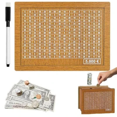 Image de Tirelire en Bois, Numérique Réutilisable,Tirelire pour Objectif D&#039;économie,Tirelire avec D&#039;épargne et Chiffres à Cocher,pour Aider Les Enfants Commencer Economiser (C)