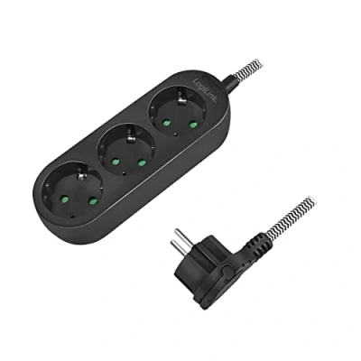 Image de LogiLink LPS261 Bloc multiprise 3 Prises CEE 7/3 avec poignée Pliante Pratique et câble Textile, 1,5 m