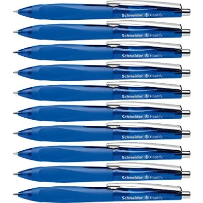 Image de Schneider Haptify Lot de 10 Stylos à bille rétractables et rechargeables avec technologie Viscoglide Encre bleu