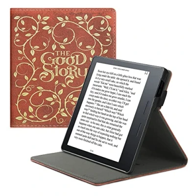 Image de kwmobile Étui Compatible avec Amazon Kindle Oasis 10. Generation Coque à Rabat magnétique Tablette eReader Similicuir Sangle Jaune Orange Rouge