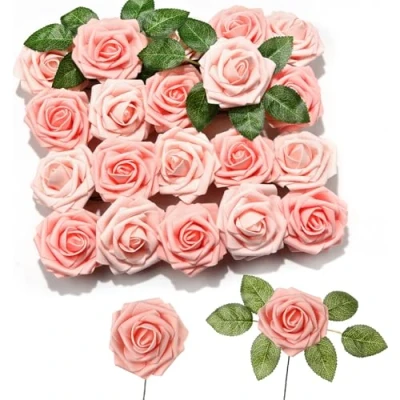 Image de PartyWoo Roses Artificielles, 20 Pcs Fleurs Fausses Fleurs, Décoratives, en Mousse, Décorations de Fausses, pour Fête (Rose)