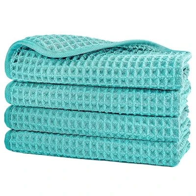 Image de Polyte Gants de toilette en microfibre Non pelucheux Structure gaufrée Aqua 33 x cm Lot 4